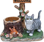Animal Outdoor Statue Planter Solar Light Welcome Garden Sculpture Resin Flower Pot Decorative Porch Patio Yard Lawn Entryway Figurine with LED Lamp Rustic Plant Holder Ornament Courtyard (C)