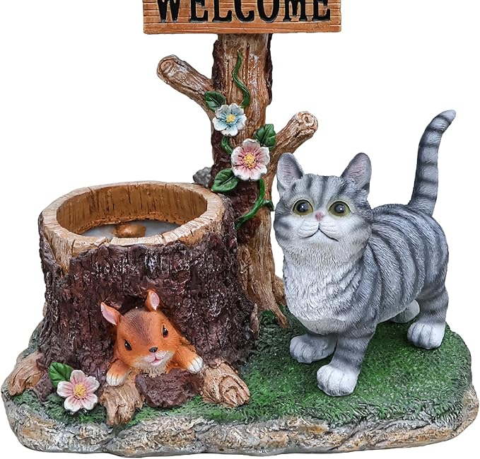 Animal Outdoor Statue Planter Solar Light Welcome Garden Sculpture Resin Flower Pot Decorative Porch Patio Yard Lawn Entryway Figurine with LED Lamp Rustic Plant Holder Ornament Courtyard (C)