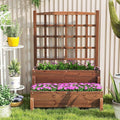 2-Tier Raised Garden Bed with Trellis, Wooden Elevated Planter Box with Legs, Hemp Rope & Drainage Holes, Raised Plant Bed for Backyard, Garden, Lawn