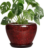 8 Inch Planter - Ceramic Plant Pots with Drainage Hole and Saucer, Decorative Plant Pots for Indoor Plants Outdoor, Round Planter, Modern Office Decor, Gifts for Gardeners, Red Leopard
