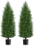AOKIIE 4FT Artificial Topiary Cedar Plants Outdoor, Faux Pine Trees UV Resistant and Potted, 48 Inch Tall Fake Shrubs Evergreen for Front Porch Decor Set of 2