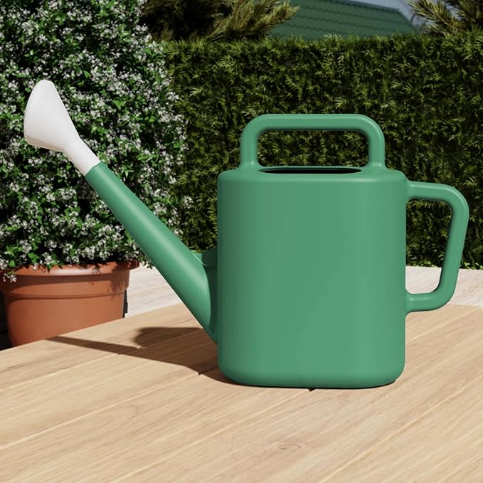 2 Gallon Resin Watering Can Green Lily – Top & Side Dual Handle for Easy Carry & Pour, Offset Opening Mess-Free Refill, Sturdy Garden Watering Can for Indoor & Outdoor Plants