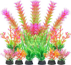 AQUANEAT Artificial Fish Tank Plants, Aquarium Decorations, Pink Plastic Accessories, 10pcs