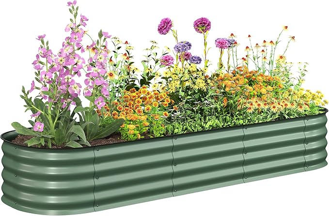 Outsunny 6.5' x 2' x 1' Galvanized Raised Garden Bed Kit, Outdoor Metal Elevated Planter Box with Safety Edging, Easy DIY Stock Tank for Growing Flowers, Herbs & Vegetables, Green