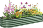 Outsunny 6.5' x 2' x 1' Galvanized Raised Garden Bed Kit, Outdoor Metal Elevated Planter Box with Safety Edging, Easy DIY Stock Tank for Growing Flowers, Herbs & Vegetables, Green