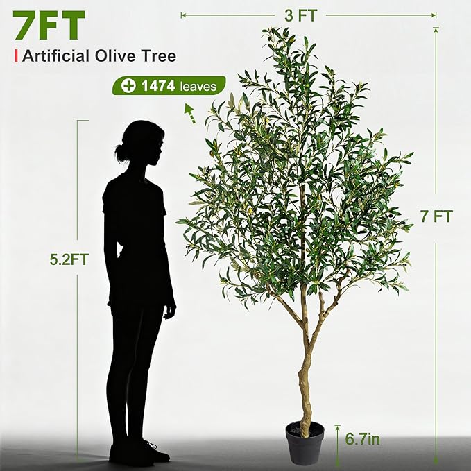 Large Artificial Olive Tree Faux Trees Indoor Outdoor Realistic Floor Plant Tall Fake Plants for House Modern Home Living Room Master Bedroom Office Front Porch Decor Outside Patio para decoracion