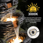 3 Tier Cascading Rock Water Fountain Outdoor Garden,28.74" H Natural Look Outdoor Fountains and Waterfalls with LED Lights for Patio, Deck, Porch, Backyard, Outside and Indoor Home Decor