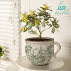 Vintage Flower Pot Rustic Planter Container with Handle Ceramic Ice Crack Plant Pot with Drainge Hole Decorative Planter for Indoor and Outdoor Tuscan Decor Vase Gardening Gift (Green)