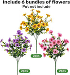 17 Inch Artificial Faux Pansy Flowers for Outdoor,Fake Pansies Flowers with Eucalyptus Leaves Fake Plants Greenery Boxwood Porch Patio Decor 6 Bundles(Light Purple,Pink,Dark Yellow)