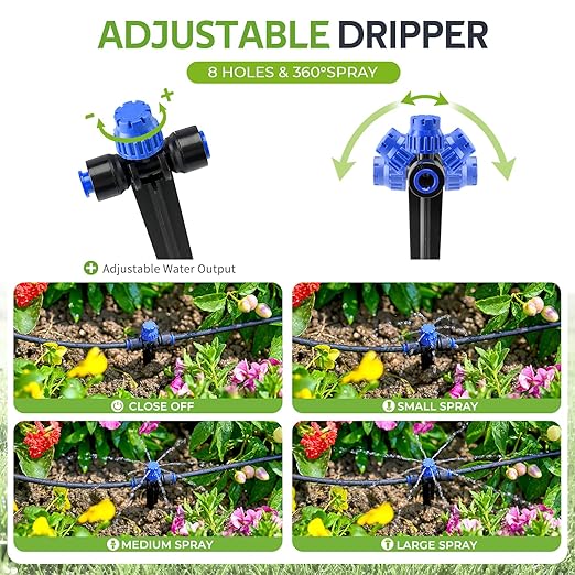 HIRALIY 80ft Push-to-Connect Drip Irrigation Kit, Adjustable Plant Watering System, for Garden Raised Bed Saving Water Automatic Irrigation Equipment with Drip Emitters, Tubing, Connectors