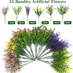 CEWOR 24 Bundles Artificial Flowers for Outdoor Indoor, Fake Silk Multiple Color Flowers, Faux Flower for Garden Front Door Porch Planter Patio Home Decor (Purple Fuchsia Pink Yellow)