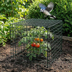 Hacaroa 12 Pack Wire Plant Protectors from Animals, 14"x13.5" Mesh Plant Protection Cage Chicken Wire Cloche, 36 Pcs Pre-Bent Panels, 40 Ground Stakes, 120 Nylon Ties, for Flowers, Shrubs, Dark Green