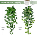 Artificial Hanging Plants with White Pots –2 Pack Fake Pothos Potted Plants Faux Ivy Vines 31.5‘’, Realistic Greenery Hanging Fakeplants Indoor for Home Decor, Bedroom, Bathroom, Office, Living Room