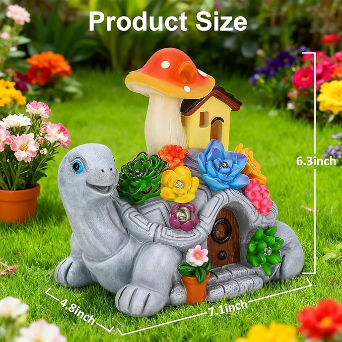 Solar Garden Turtle Statue Outdoor with 8 LED Lights, Shatter-Resistant Resin Tortoise Ornament for Yard Patio Lawn Balcony, Birthday Mother' s Day Gifts for Women Mom Grandma