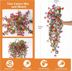 Artificial Hanging Flowers for Outdoors, 2 Pcs Fake Hanging Plant Spring Summer Decor, UV Resistant No Fade Faux Silk Daisy Flower for Planter Front Door Porch Patio Yard Garden(Red Purple)