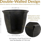 Sunnydaze 24-Inch Anjelica Large Plastic Pot for Plants - Outdoor Double-Walled Large Plastic Planter with Drillable Drainage Holes - Sable - 2pk