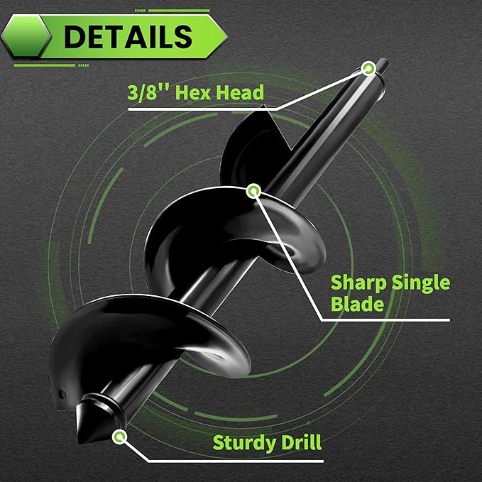 SYITCUN 4"x16"+1.6"x16.5" Auger Drill Bit for Planting, Heavy-Duty Post Hole Digger for Planting Bulbs - Compatible with 3/8" Hex Drive Drill