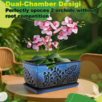 Ceramic Orchid Pot, 10 Inch Orchid Pots with Holes, Premium Thickened Handmade Glazed Pot for Orchidaceae Plants, Indoor Outdoor Decorative Flower Pots for Easy Repotting（Gradient Blue）