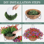 Artificial Flowers Hanging Plants in Basket,Artificial Hanging Flowers for Spring Outdoor Indoor Decor,UV Resistant hanging Baskets with Fake Flowers for Summer Patio Garden Porch Deck Home Decor