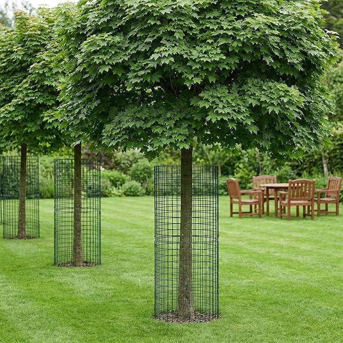 Hacaroa 12 Pack Wire Plant Protectors from Animals, 14"x13.5" Mesh Plant Protection Cage Chicken Wire Cloche, 36 Pcs Pre-Bent Panels, 40 Ground Stakes, 120 Nylon Ties, for Flowers, Shrubs, Dark Green