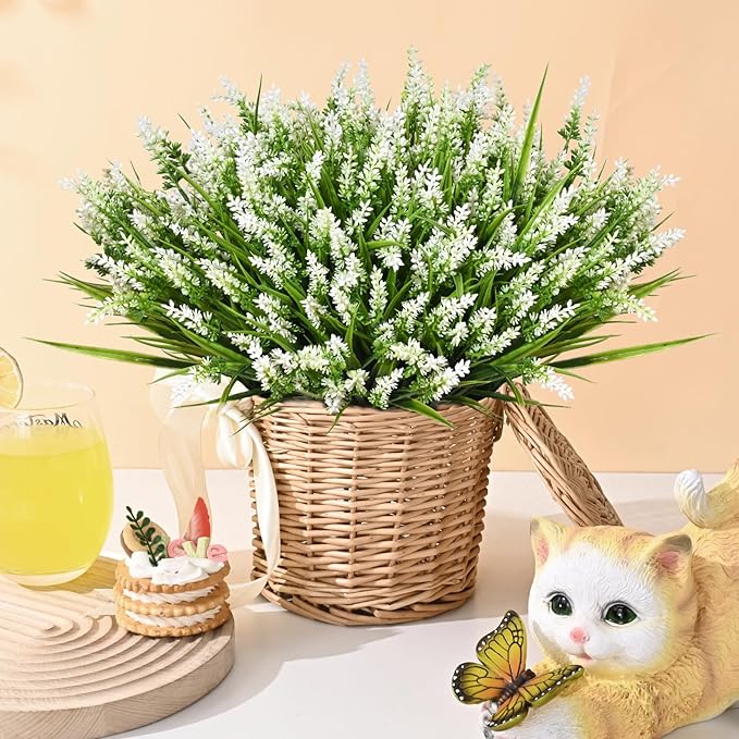 Waipfaru 36 Bundles Artificial Plants Outdoor,Fake Flowers UV Resistant Outdoor Fake Plants,Faux Lavender Shrubs for Window Garden Patio Hanging Planter Pathway Front Porch (White)