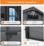 UDPATIO Resin Storage Shed 8 x 6 FT, Plastic Outdoor Storage Shed with Floor Outdside Storage Garden Patio Sheds with Lockable Door for Bike, Garbage Can, Tool, Dark Grey