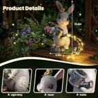 Solar Rabbit Garden Statues Outdoor Decor, Resin Rabbit Figurine Decorations with Solar Light, Whimsical Bunny Sculpture for Garden Patio, Balcony, Yard, Lawn Ornament