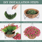 Artificial Flowers Hanging Plants in Basket,Artificial Hanging Flowers for Spring Outdoor Indoor Decor,UV Resistant hanging Baskets with Fake Flowers for Summer Patio Garden Porch Deck Home Decor