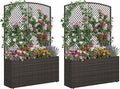 Happygrill Raised Garden Bed with Trellis, 58" Wicker Planter Box with Privacy Screen, Liner, Drainage for Patio Balcony, Outdoor PE Rattan Elevated Garden Bed for Climbing Plant Vine Flower (Brown,2)