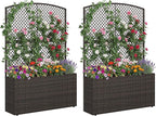 Happygrill Raised Garden Bed with Trellis, 58" Wicker Planter Box with Privacy Screen, Liner, Drainage for Patio Balcony, Outdoor PE Rattan Elevated Garden Bed for Climbing Plant Vine Flower (Brown,2)
