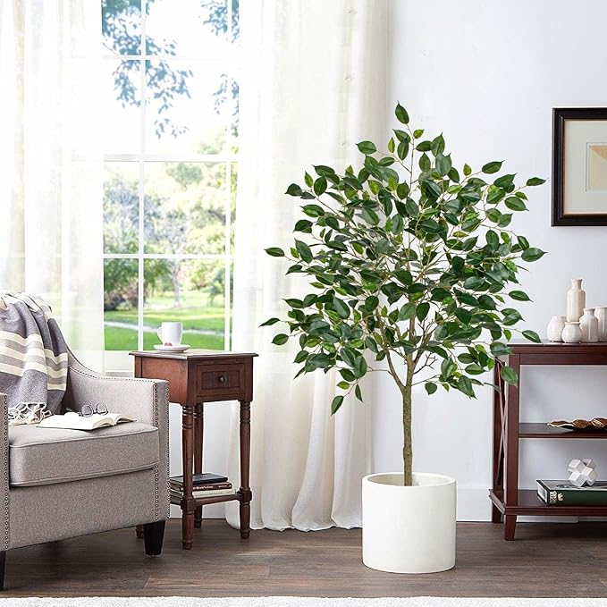 2 Pack Ficus Artificial Trees for Outdoors Indoor, 4ft Big Fake Plants with Pot and Realistic Leaves, Faux Plants Tall Outdoor for Home,Office, Living Room, Garden Decor
