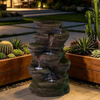 Solarbloom Water Fountain Outdoor/Indoor, 5-Tier Spiral Cascading Stacked Waterfall Fountain, Freestanding Resin Water Feature for Patio, Garden, Backyard, Deck