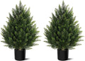 Vitalismo Outdoor Artificial Cedar Topiary Tree, Faux Evergreen Shrubs for Front Porch Decor, Lifelike Fake Bushes Plants for Home Living Room Front Door Decor (2, 2ft)
