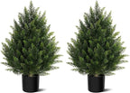 Vitalismo Outdoor Artificial Cedar Topiary Tree, Faux Evergreen Shrubs for Front Porch Decor, Lifelike Fake Bushes Plants for Home Living Room Front Door Decor (2, 2ft)