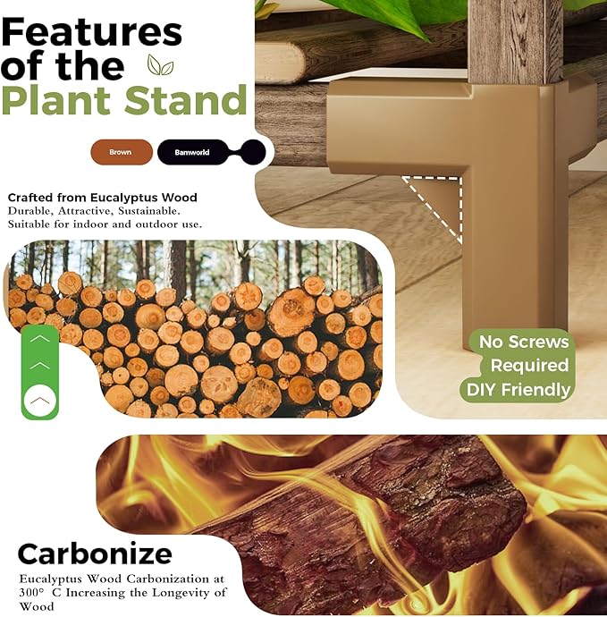 Bamworld Plant Stand Indoor Plant Shelf Outdoor Corner Wood Plant Table 7 Pots Flower Stands for Living Room Plant Rack Indoor for Multiple Plants Patio Balcony Garden Decor