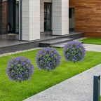 FAJUNZH Artificial Topiary Bushes for Outdoors with Spike, Boxwood Ball Fake Shrubs UV Resistant Faux Plants for Indoor Outdoor Fall Thanksgiving Halloween Decor (Lavender Boxwood Purple-2 Packs)