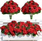 Alupssuc 8Pcs Artificial Geranium Flowers for Outdoors Decoration Silk Floral, UV Resistant Fake Plants, Faux Flower for Porch Garden Table Centerpieces Home Indoor Outside Spring Decor(8, Red)