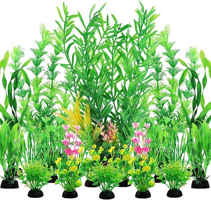 QUOZUO Fish Tank Plants, 20pcs Aquarium Decor Green Plants Artificial Aquarium Decorations Plant, Fish Tank Accessories for Household and Office Aquarium Simulation, Small to Large