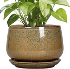 G EPGardening Ceramic Planters - 9 Inch Ceramic Pots for Plants Indoor Outdoor, Round Planter with Drainage and Saucer, Modern Indoor Flower Pots, House Room Decor, Gift for Women Men, Speckled Brown