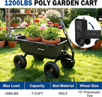 BILT HARD 1200 lbs Poly Garden Dump Cart, 7 Cu Ft Capacity Heavy Duty Garden Carts, Quick Release, 2-in-1 Convertible Handle for Yard, Outdoor