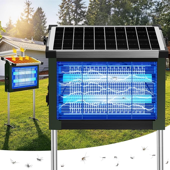 Solar Bug Zapper Outdoor, 4500V Solar Mosquito Zapper for Outdoor & Indoor, 1/2 Acre Coverage Cordless Rechargeable Electric Fly Zapper, IPX5 Waterproof Mosquito Traps for Backyard, Patio, Camping