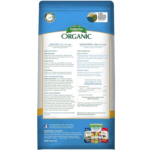Espoma Organic Bone Meal Fertilizer 4-12-0. All-Natural Plant Food Source of Nitrogen and Phosphorus for Organic Gardening. for Bulbs & Other Flowering Plants. 4 lb. Bag; Pack of 2