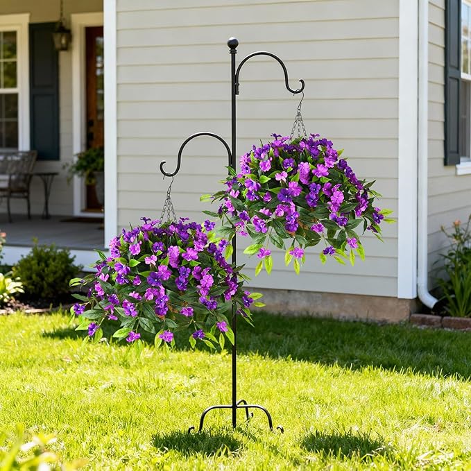 Hommyea Artificial Fake Hanging Flowers Plants Basket for Outdoors Outside Decoration UV Resistant Faux Silk Flowers Look Real Plastic Flowers for Spring Planters Home Porch Patio Garden Decor(purple)