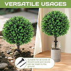 Artificial Green Eucalyptus Topiary Ball Tree 24" with Ground Spike, Set of 2 Artificial Boxwood Bushes for Faux Shrubs, Fake Evergreen Faux Plant for Indoor Outdoor Garden -UV Resistant–Fade-Proof
