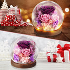 EXXccds Preserved Purple Roses Flowers Gifts for Her - Birthday Gifts for Women, Girlfriend, Wife, Daughter, Mom, Grandma, Wedding Gifts - Office Desk Decor, Living Room Decor, Home Decor (Purple)