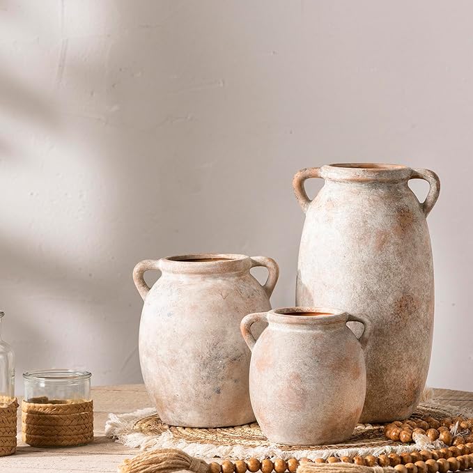 Dobbyby Ceramic Flower Vase 12 inch Farmhouse Rustic Vase Decorative Pottery Terracotta Tall Vases for Home Decor Table Mantle Fireplace Living Room Bathroom Wedding Centerpiece (Large-Terracota)
