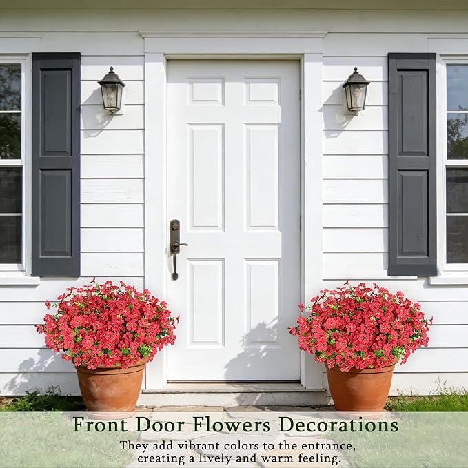 16PCS Artificial Flowers for Outdoors, Realistic Fake Silk Flowers for Outside, No Fade Faux Eucalyptus Plants for Outdoor Planter, Window Box, Hanging Basket - Porch Patio Garden Decor