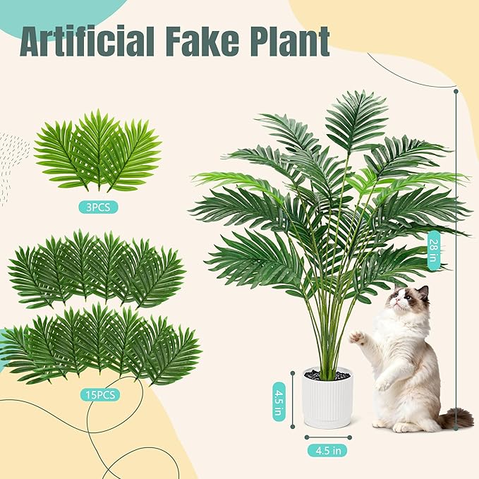 Der Rose 28'' Artificial Palm Tree Tall Fake Tropical Faux Trees Indoor and Outdoor for Home Bathroom Porch Outside Patio Decor (White Pot)