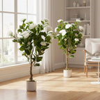 2.8FT Artificial Camellia Tree in White Planter, 2 Pack Faux Camellia Plant with 20 White Flowers, 34" Faux Flowers Potted Plant Trees for Home and Office Decor
