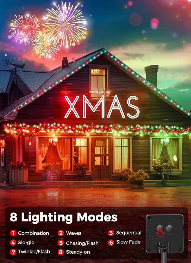 Minetom Solar Christmas Lights Outdoor Waterproof, 2 Pack Total 80FT 200 LED Solar Lights with 8 Modes, Solar Christmas Light Outdoor Decoration, Solar String Light for Outside Tree,Red Green & White